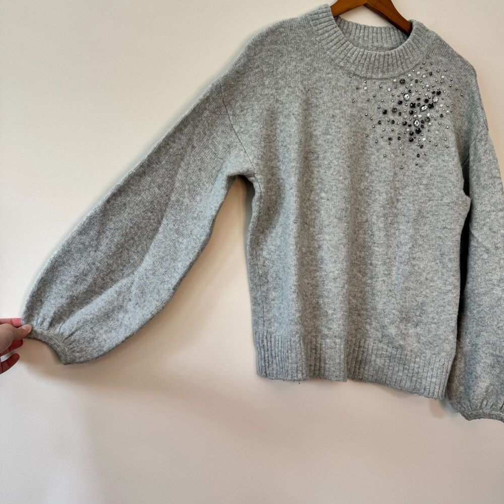 A New Day Grey Rhinestone Embellished Crew Neck Sweater Size Small - Picture 3 of 6